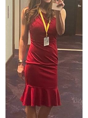 Grace Karin Red Sleeveless Fitted Midi Dress with Ruffle Hem. Worn 1x